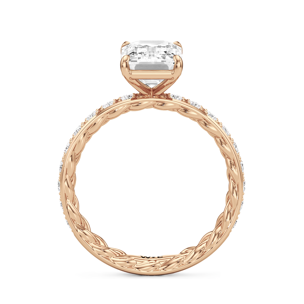 Isabel Braided Engagement Ring with Emerald Cut Diamond in 14KT Rose Gold view 2
