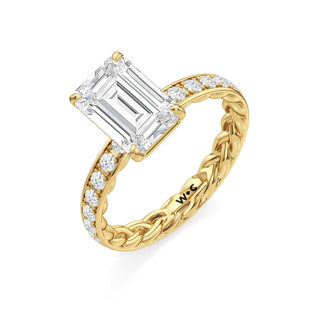 Isabel Braided Engagement Ring with Emerald Cut Diamond in 14KT Yellow Gold view 3
