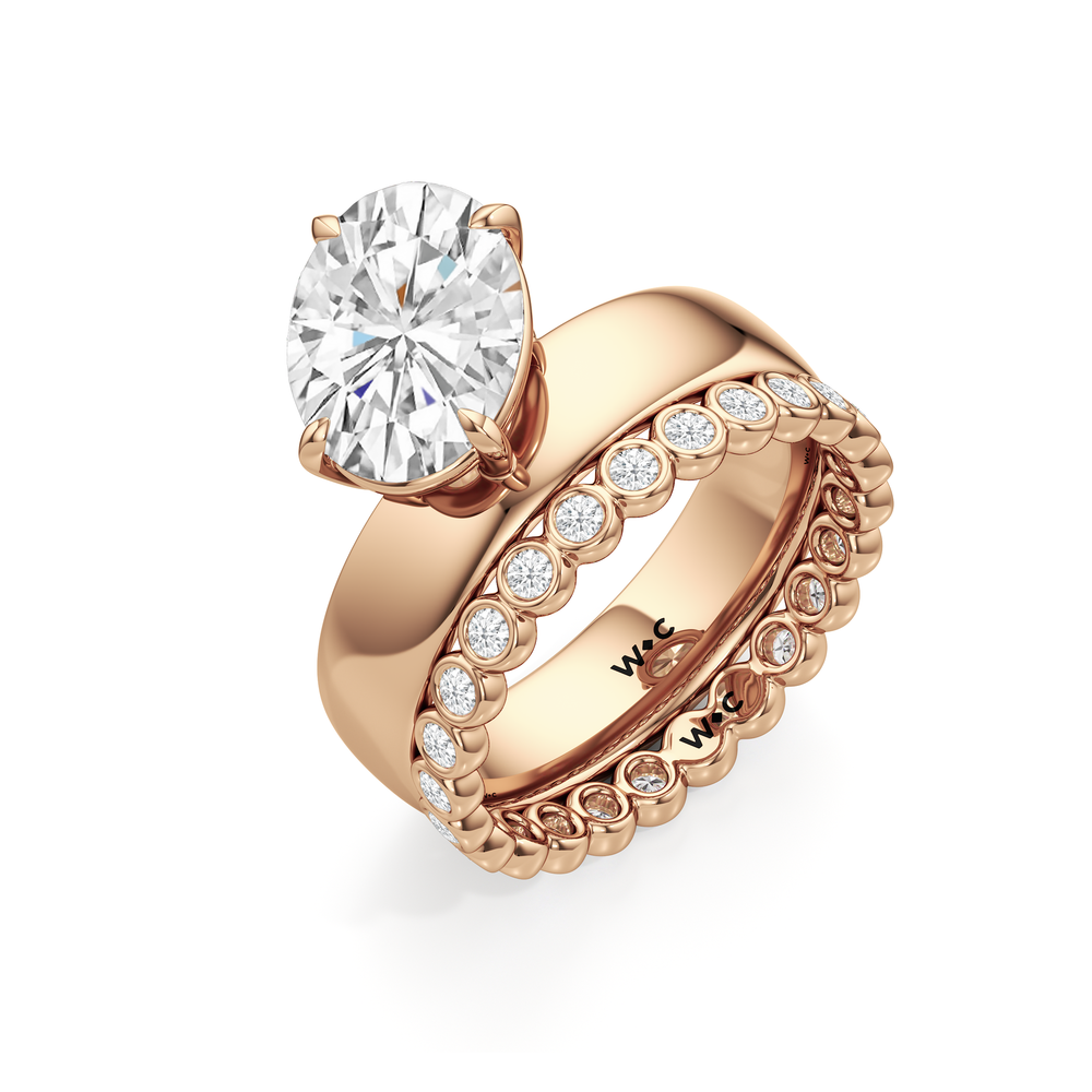 Luna Wide Diamond Wedding Band with 18KT Rose Gold Cut Diamond in 14KT Rose Gold view 3
