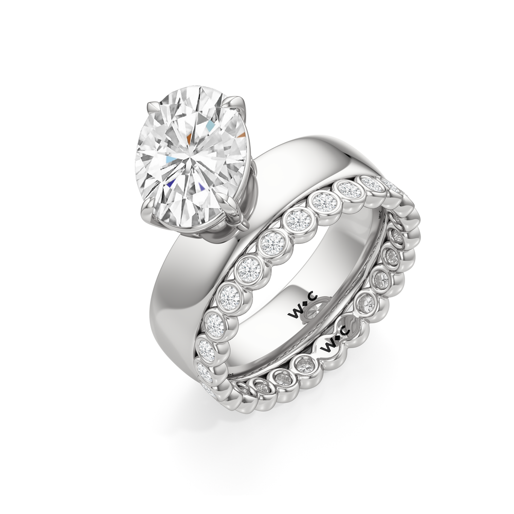 Luna Wide Diamond Wedding Band with Platinum Cut Diamond in 14KT Platinum view 3
