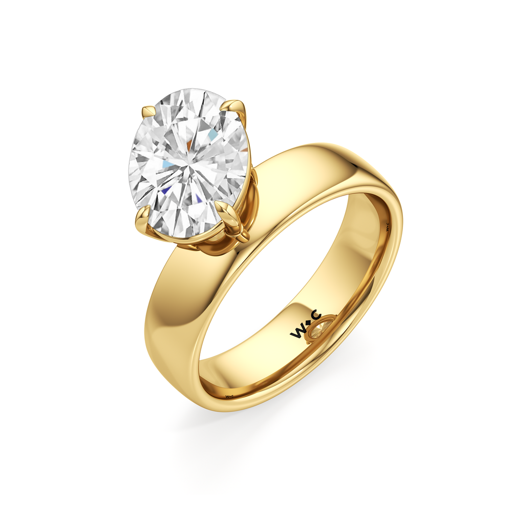 Luna Wide Band Engagement Ring with Oval Cut Diamond in 14KT Yellow Gold view 3
