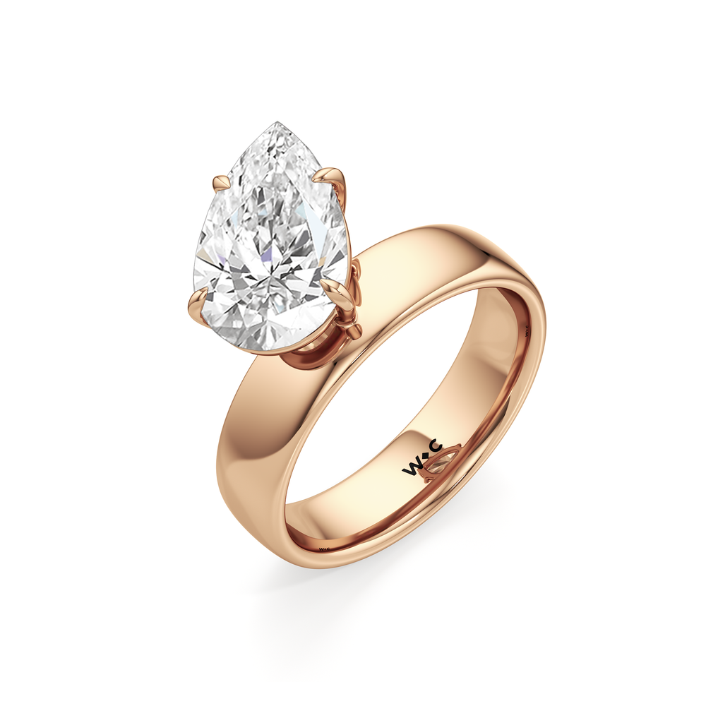 Luna Wide Band Engagement Ring with Pear Cut Diamond in 14KT Rose Gold view 3
