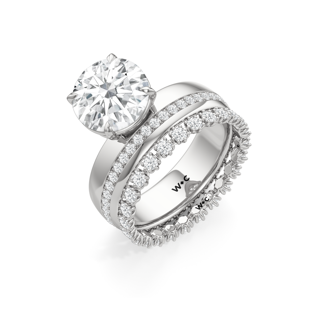 Vera Wide Band Engagement Ring with Round Cut Diamond in 14KT Platinum view 4
