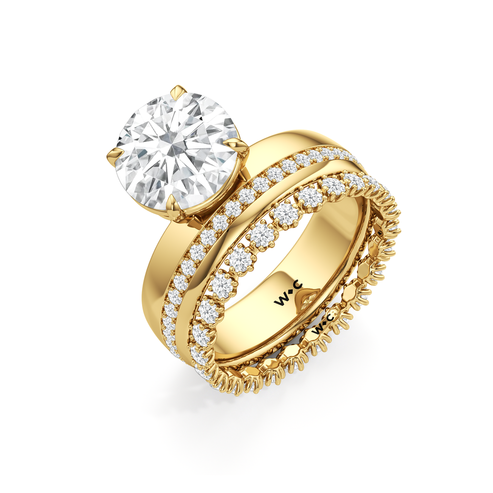 Vera Wide Band Engagement Ring with Princess Cut Diamond in 14KT Yellow Gold view 4

