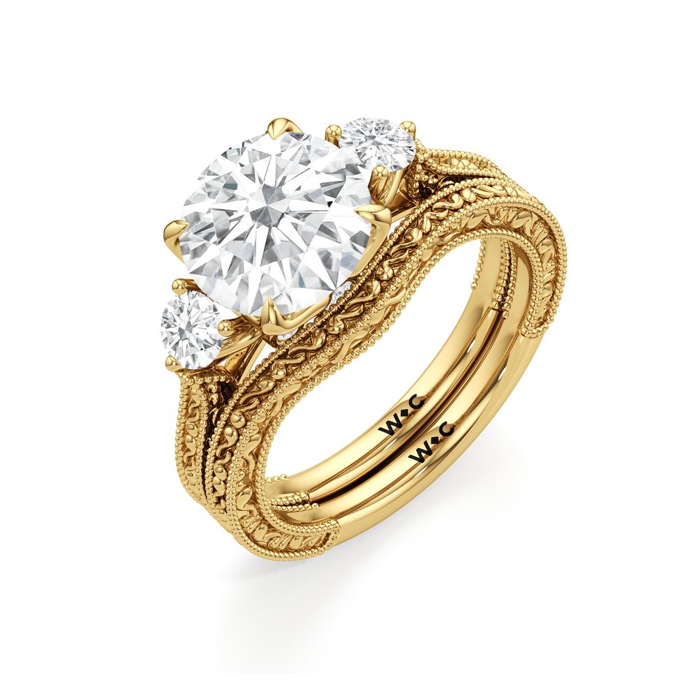 The Marcelline Wedding Band with 18KT Yellow Gold Cut Diamond in 14KT Yellow Gold view 3
