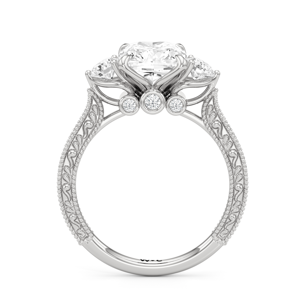 The Seraphine Round Three Stone Ring with Elongated Cushion Cut Diamond in 14KT Platinum view 5
