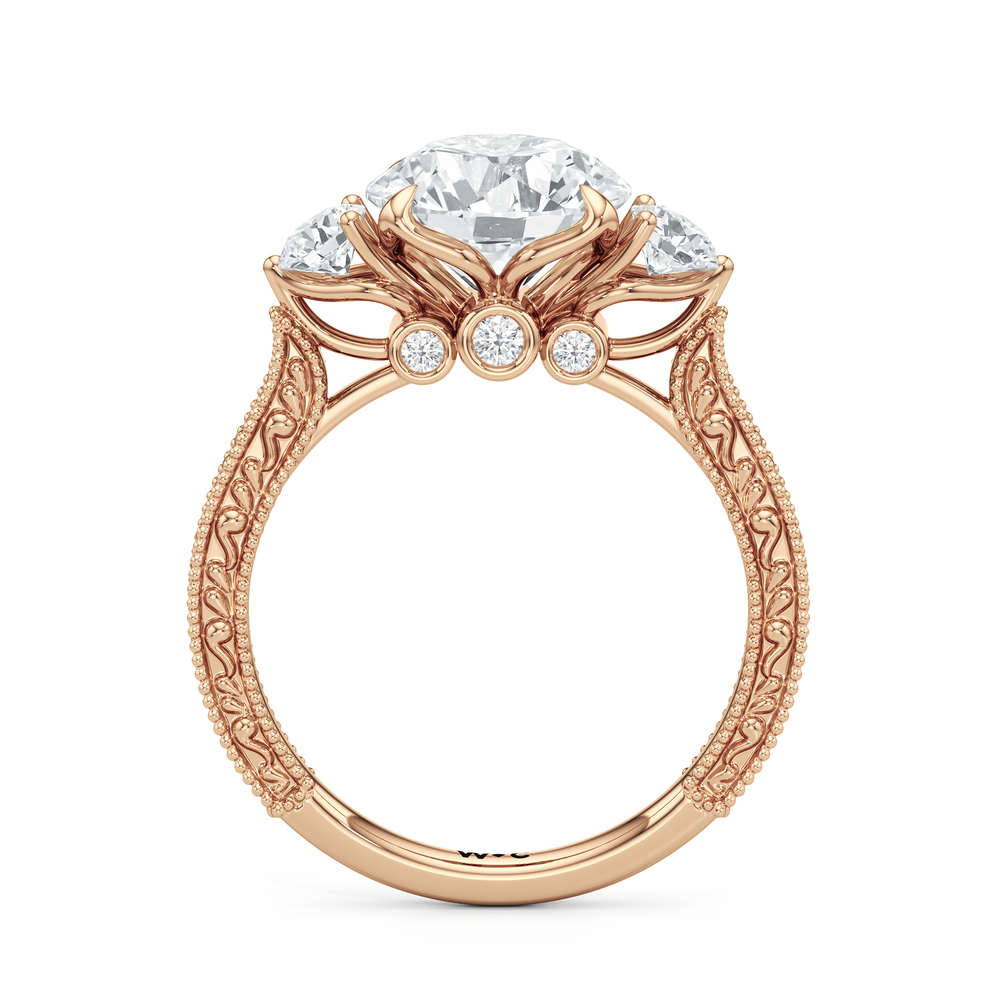 The Seraphine Round Three Stone Ring with Round Cut Diamond in 14KT Rose Gold view 5
