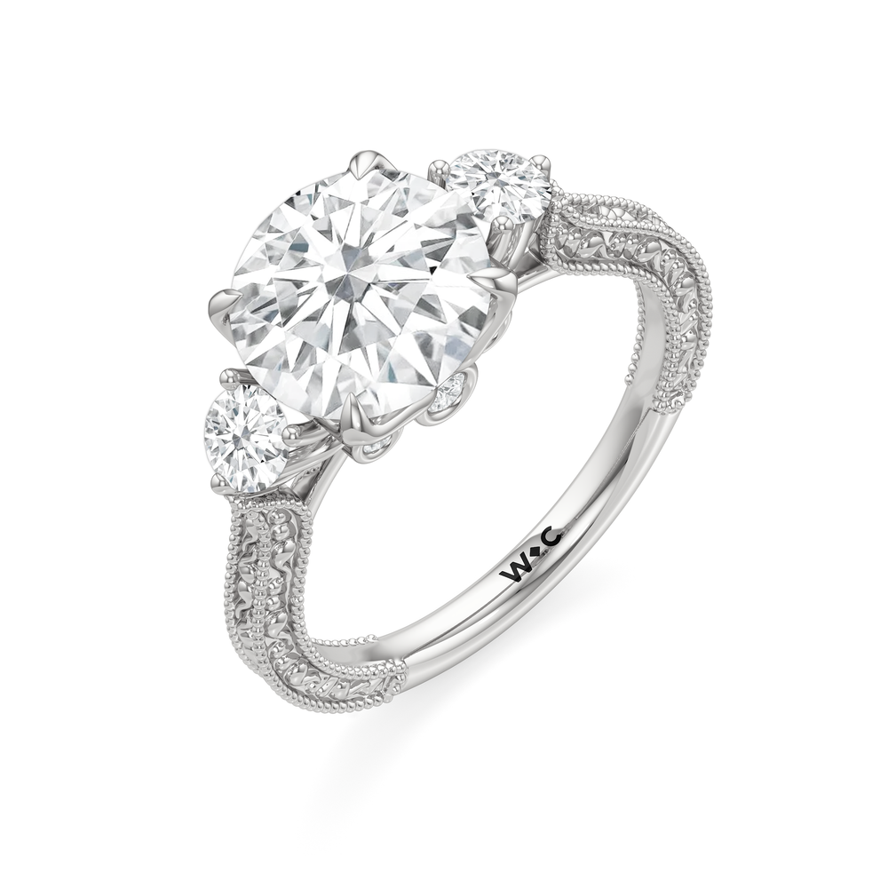 The Seraphine Round Three Stone Ring with Round Cut Diamond in 14KT Platinum view 6
