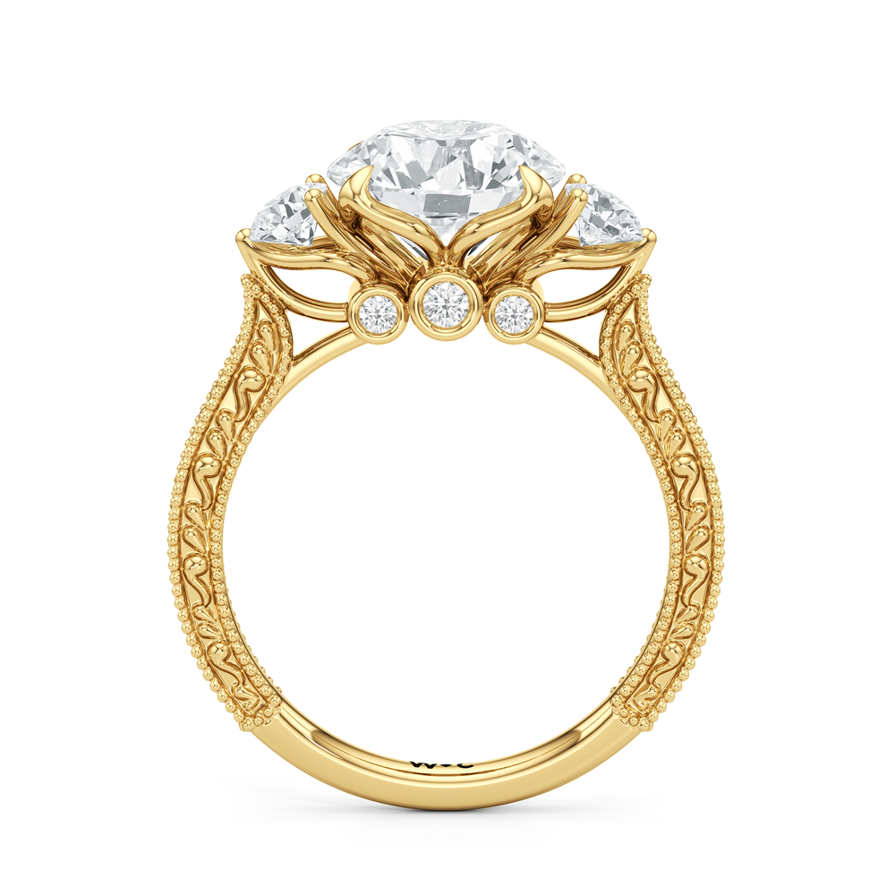 The Seraphine Round Three Stone Ring with Round Cut Diamond in 14KT Yellow Gold view 5
