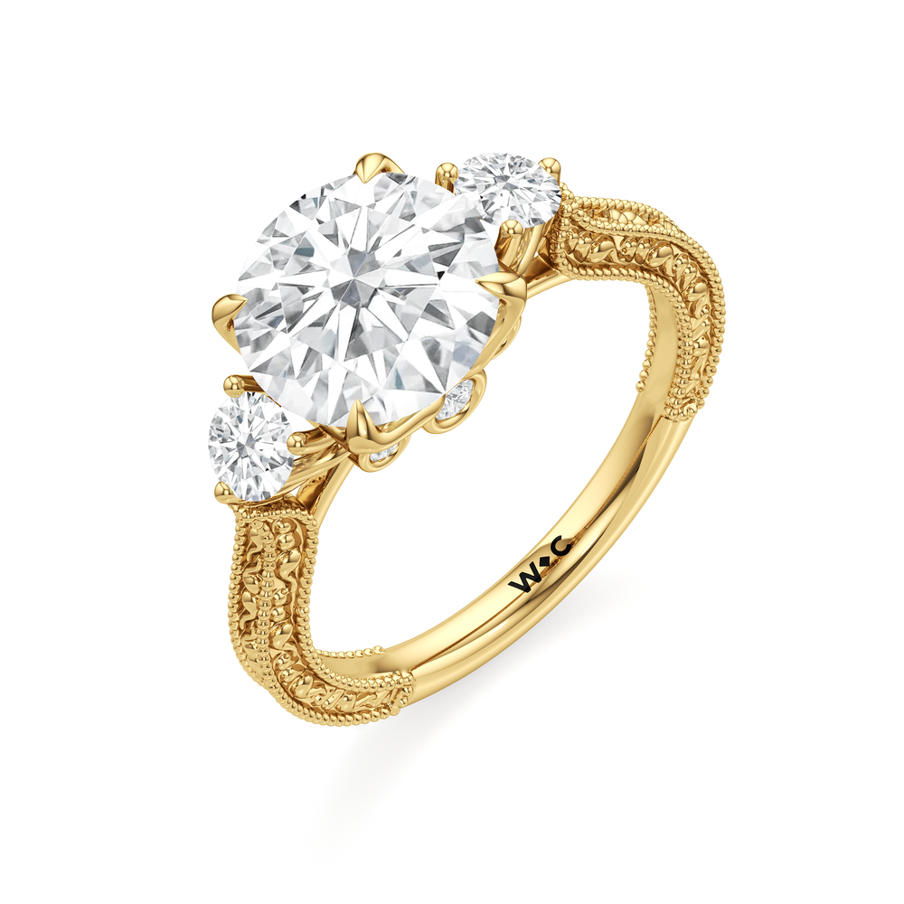 The Seraphine Round Three Stone Ring with Round Cut Diamond in 14KT Yellow Gold view 6
