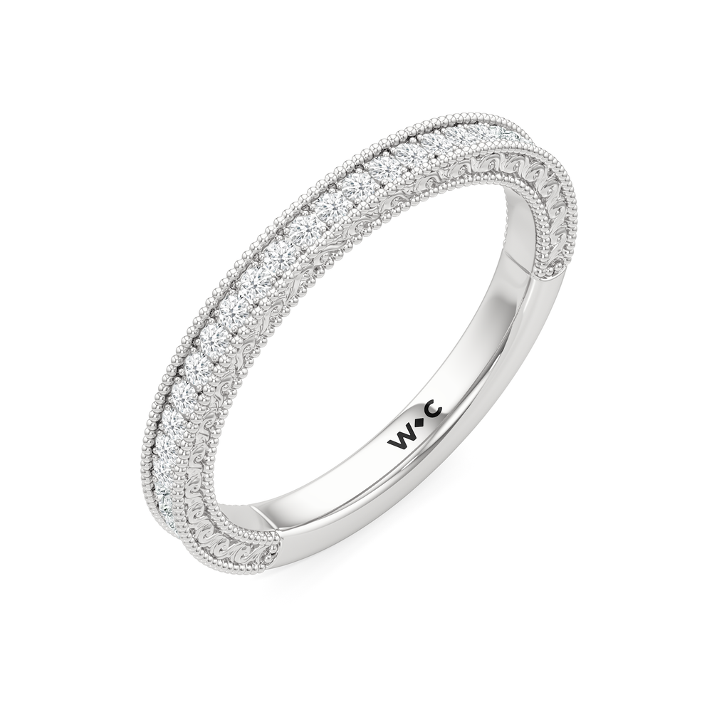 The Isolde Diamond Wedding Band with Platinum Cut Diamond in 14KT Platinum view 4
