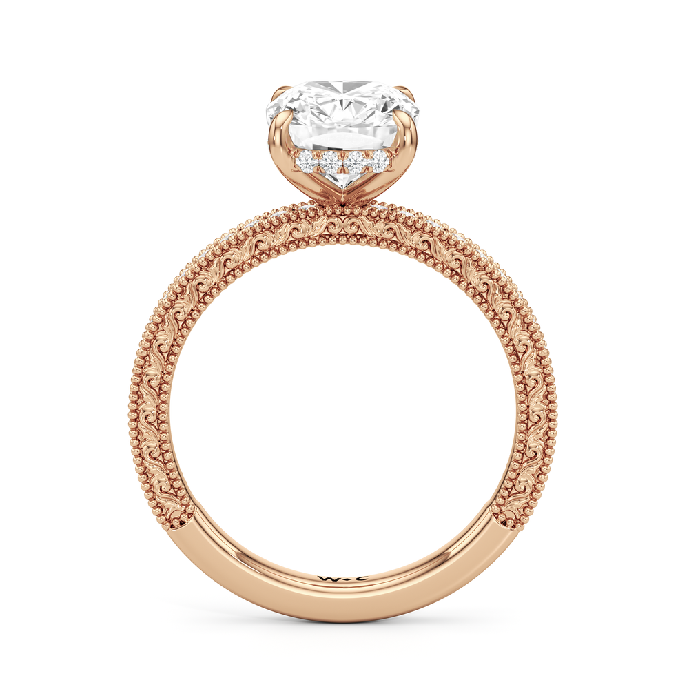The Seraphine Pavé Ring with Elongated Cushion Cut Diamond in 14KT Rose Gold view 3
