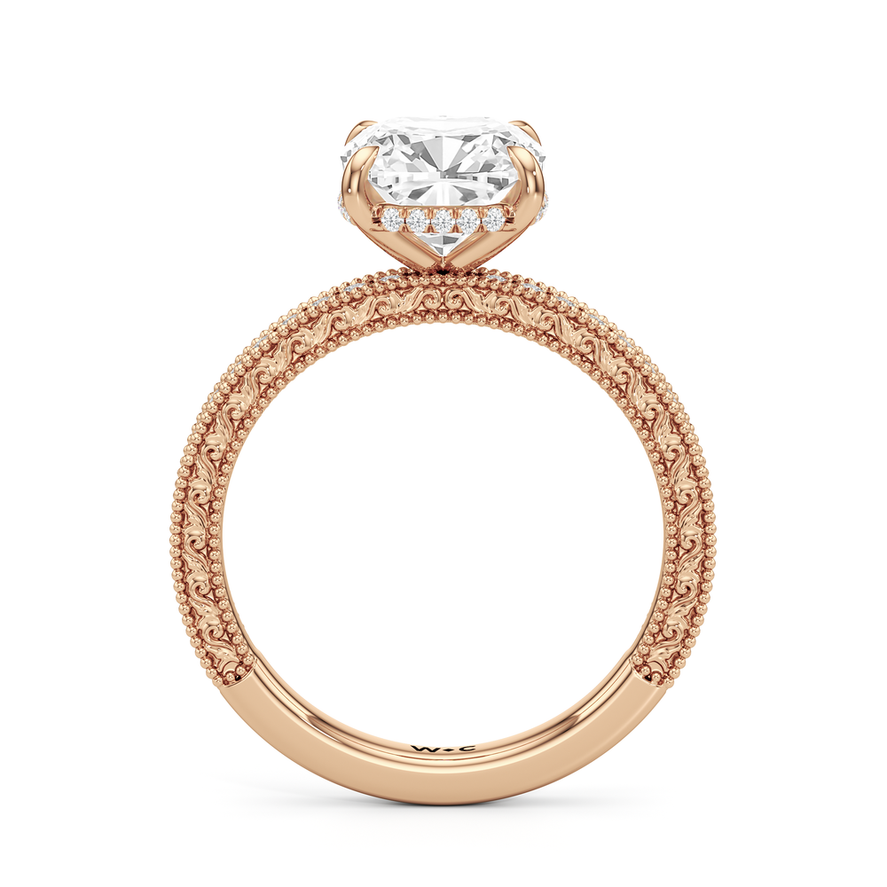 The Seraphine Pavé Ring with Cushion Cut Diamond in 14KT Rose Gold view 3
