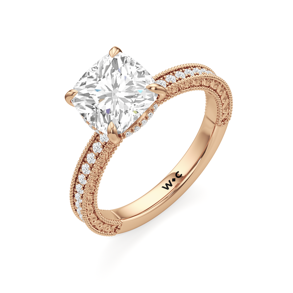The Seraphine Pavé Ring with Cushion Cut Diamond in 14KT Rose Gold view 4
