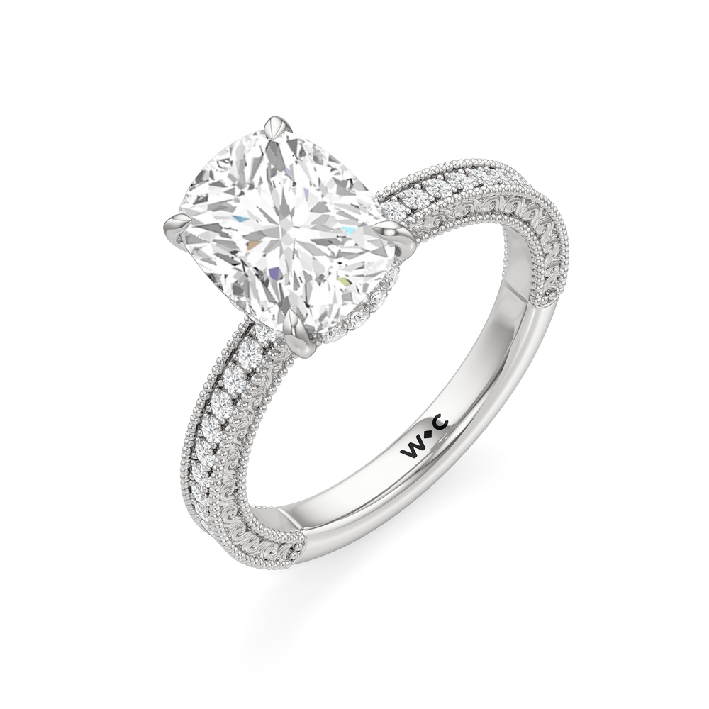 The Seraphine Pavé Ring with Elongated Cushion Cut Diamond in 14KT Platinum view 4
