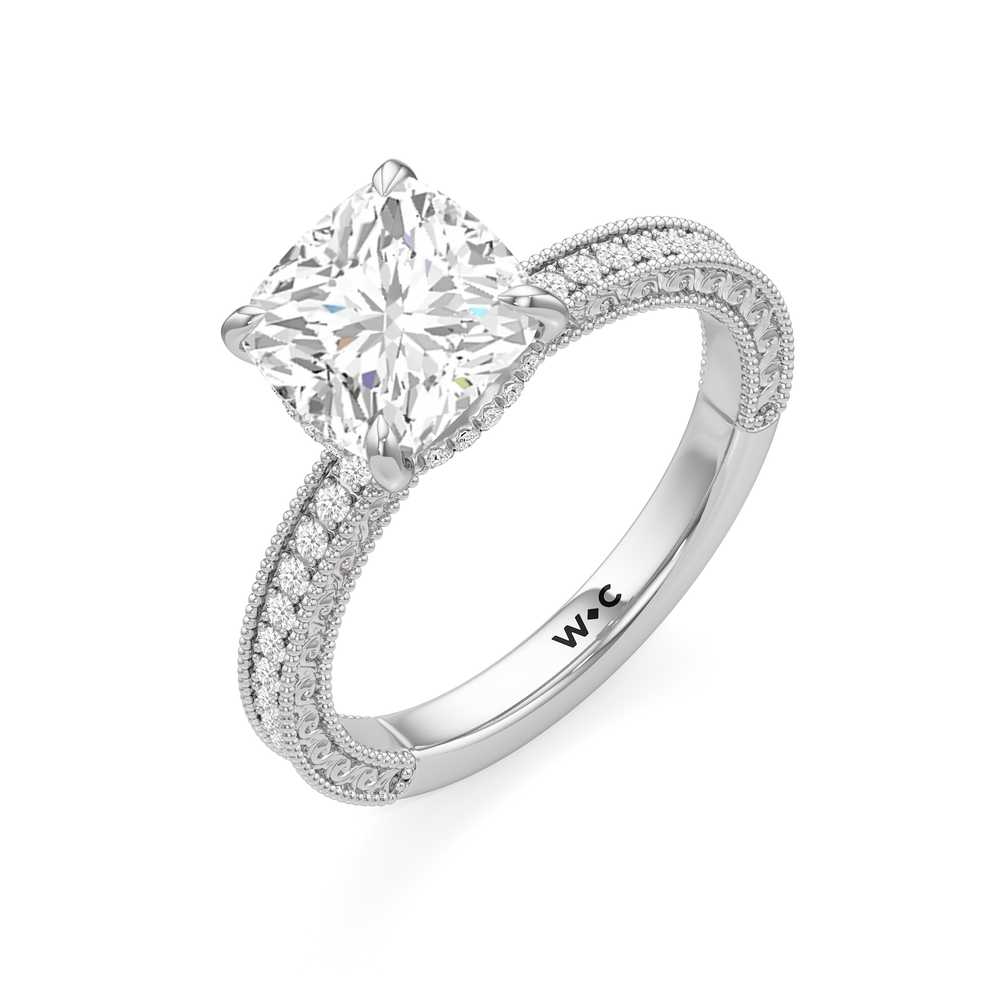 The Seraphine Pavé Ring with Cushion Cut Diamond in 14KT Platinum view 4
