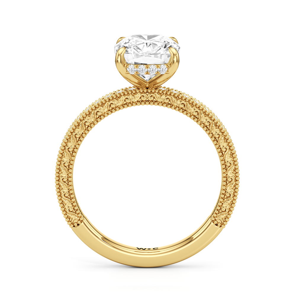 The Seraphine Pavé Ring with Elongated Cushion Cut Diamond in 14KT Yellow Gold view 3
