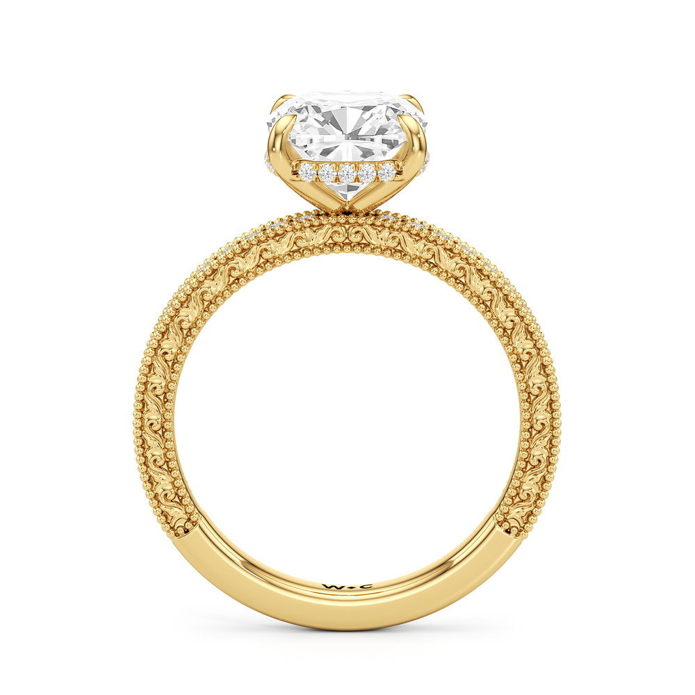 The Seraphine Pavé Ring with Cushion Cut Diamond in 14KT Yellow Gold view 3
