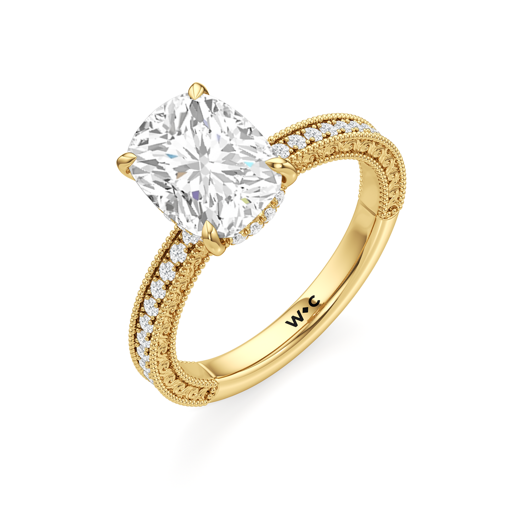 The Seraphine Pavé Ring with Elongated Cushion Cut Diamond in 14KT Yellow Gold view 4
