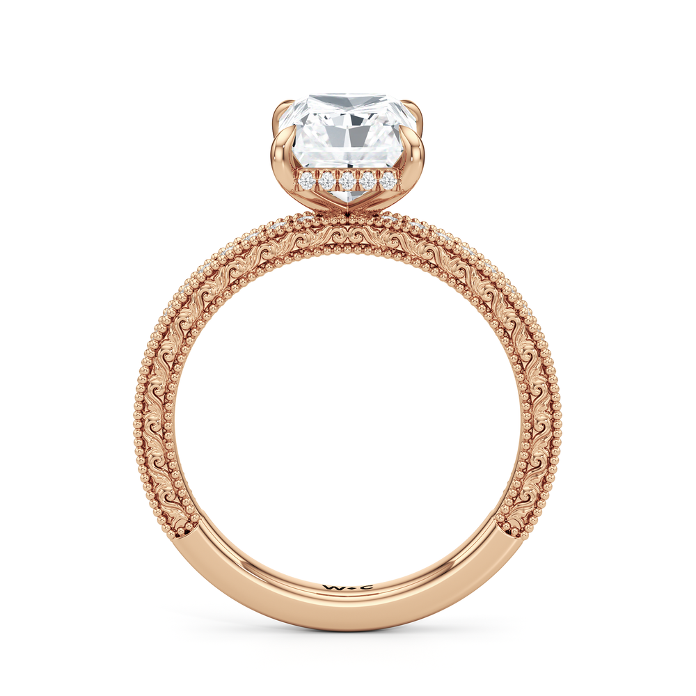 The Seraphine Pavé Ring with Radiant Cut Diamond in 14KT Rose Gold view 3
