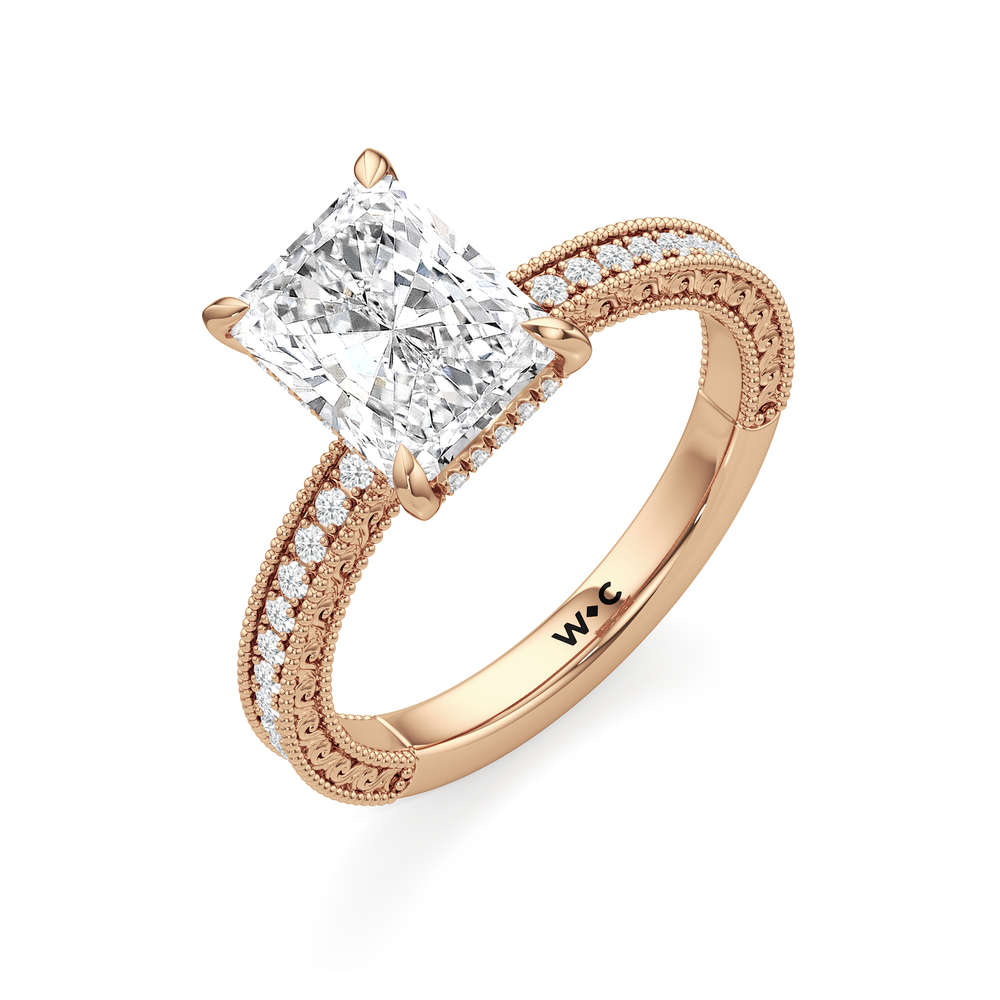 The Seraphine Pavé Ring with Radiant Cut Diamond in 14KT Rose Gold view 4
