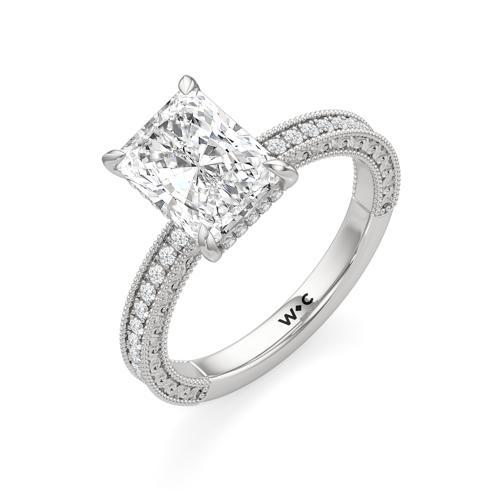 The Seraphine Pavé Ring with Radiant Cut Diamond in 14KT Platinum view 4
