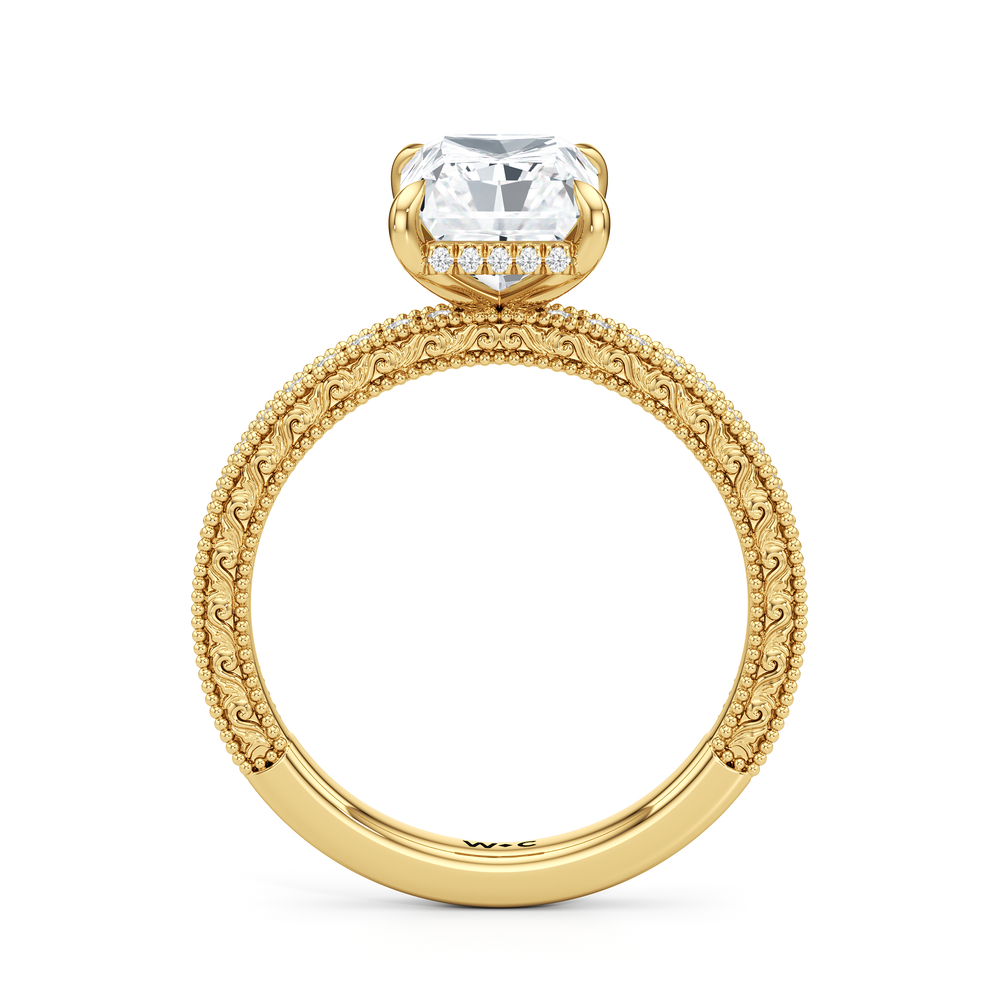 The Seraphine Pavé Ring with Radiant Cut Diamond in 14KT Yellow Gold view 3
