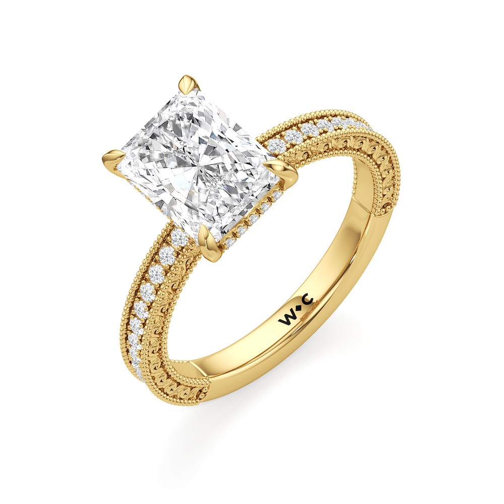 The Seraphine Pavé Ring with Radiant Cut Diamond in 14KT Yellow Gold view 4
