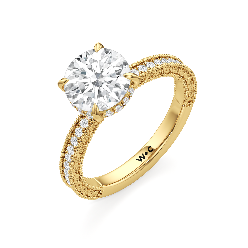The Seraphine Pavé Ring with Round Cut Diamond in 14KT Yellow Gold view 4
