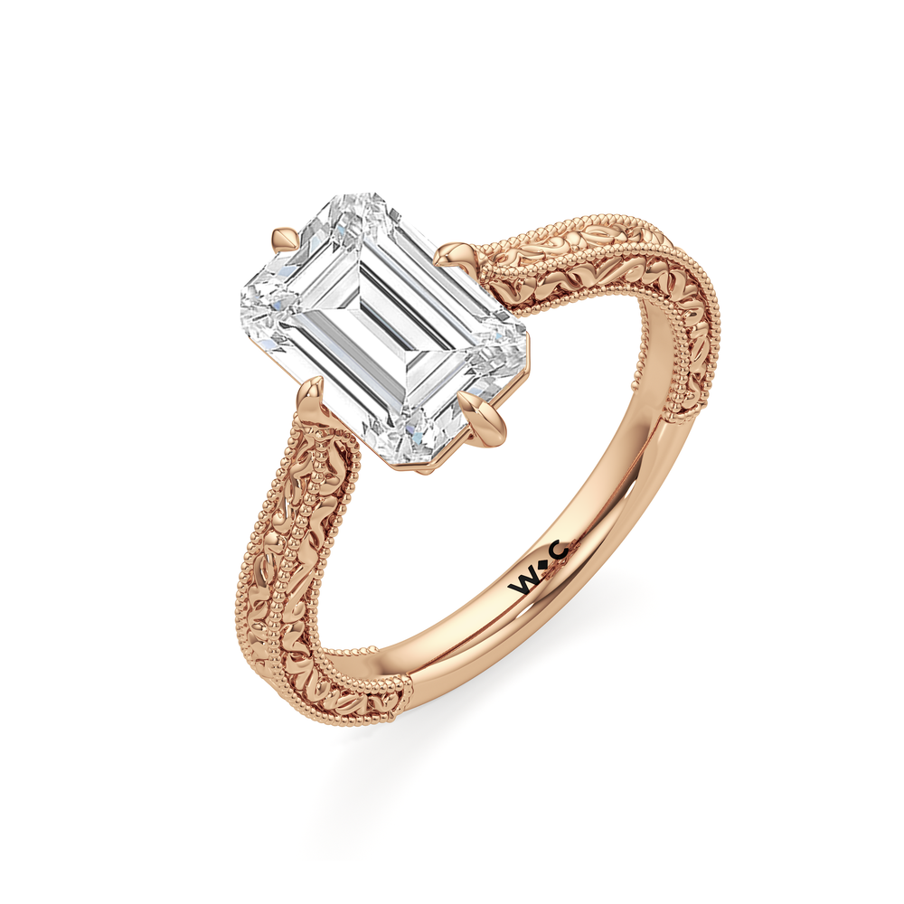 The Seraphine Low-Profile Ring with Emerald Cut Diamond in 14KT Rose Gold view 7
