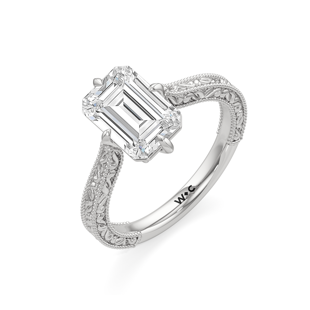 The Seraphine Low-Profile Ring with Emerald Cut Diamond in 14KT Platinum view 7
