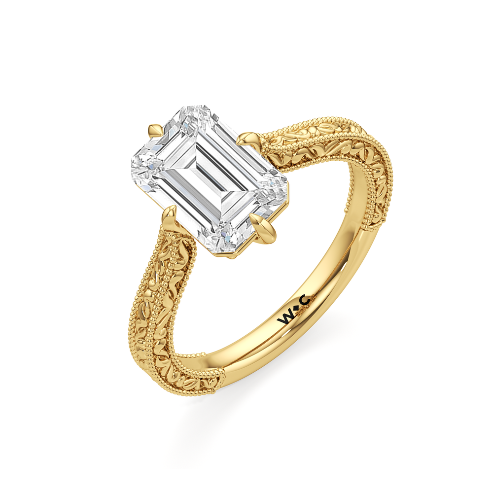 The Seraphine Low-Profile Ring with Emerald Cut Diamond in 14KT Yellow Gold view 7
