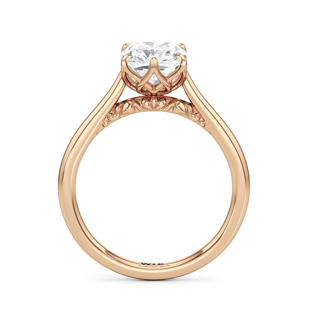 The Fleur Ring with Elongated Cushion Cut Diamond in 14KT Rose Gold view 4
