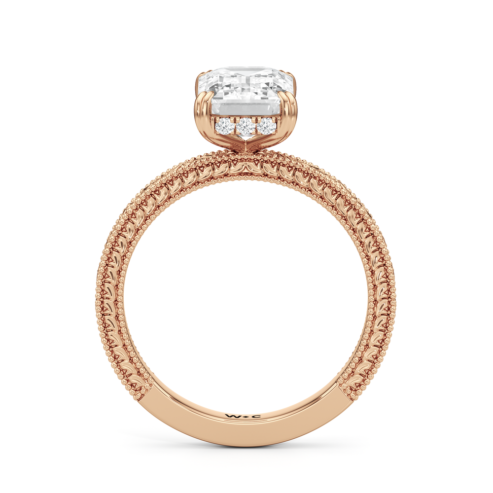 The Seraphine Ring with Emerald Cut Diamond in 14KT Rose Gold view 5
