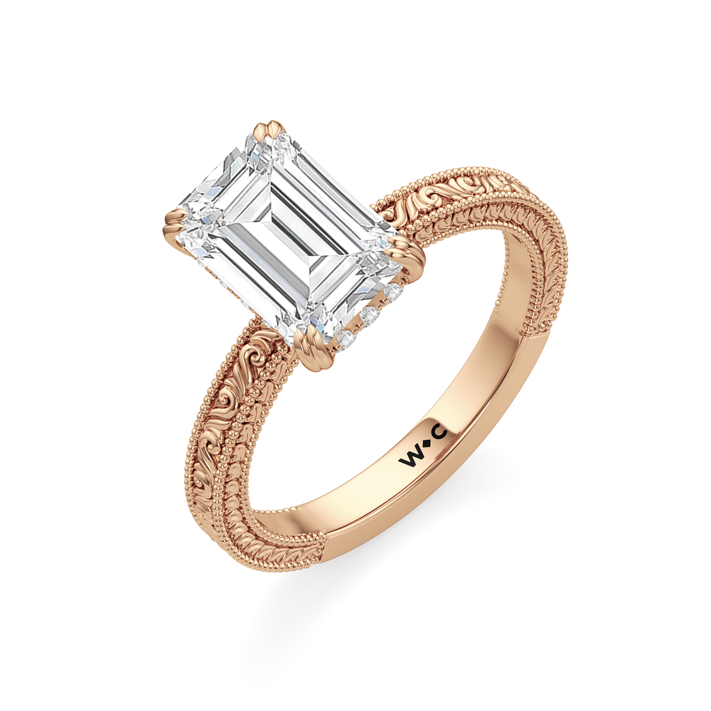 The Seraphine Ring with Emerald Cut Diamond in 14KT Rose Gold view 6
