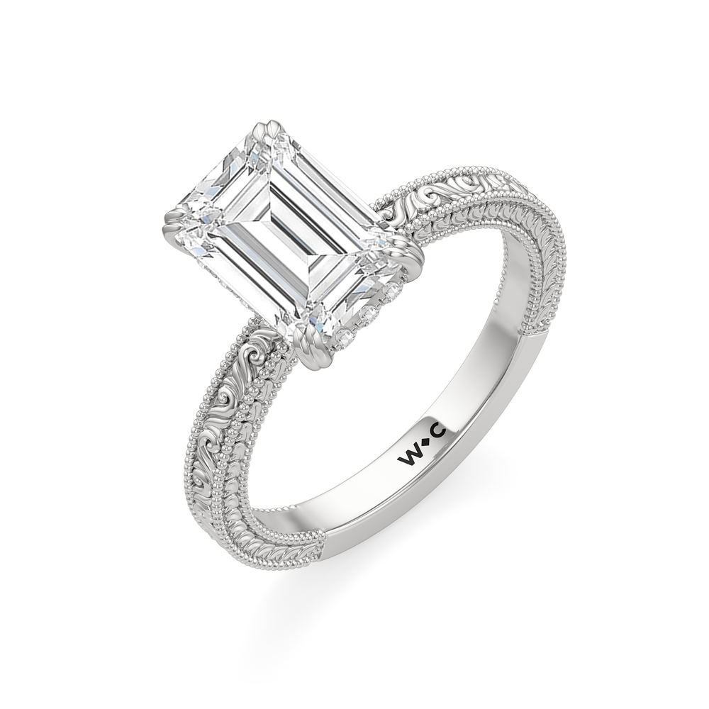 The Seraphine Ring with Emerald Cut Diamond in 14KT Platinum view 6
