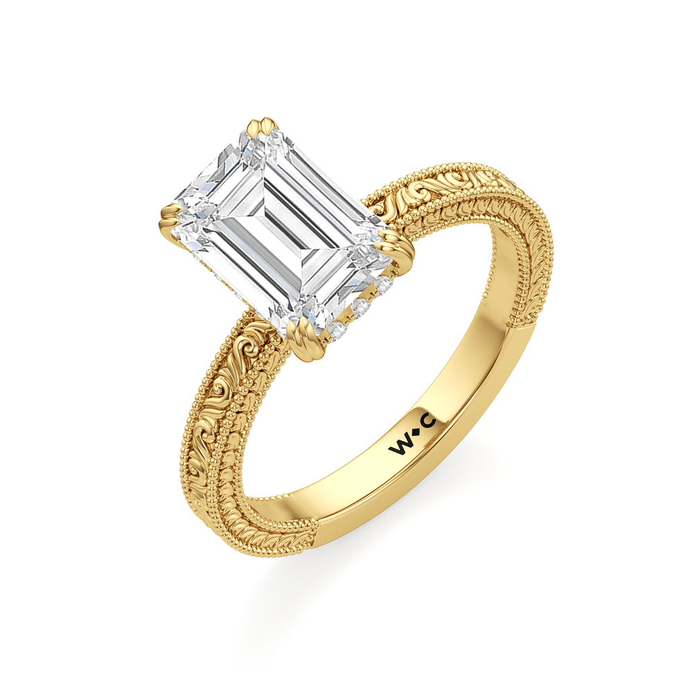 The Seraphine Ring with Emerald Cut Diamond in 14KT Yellow Gold view 6
