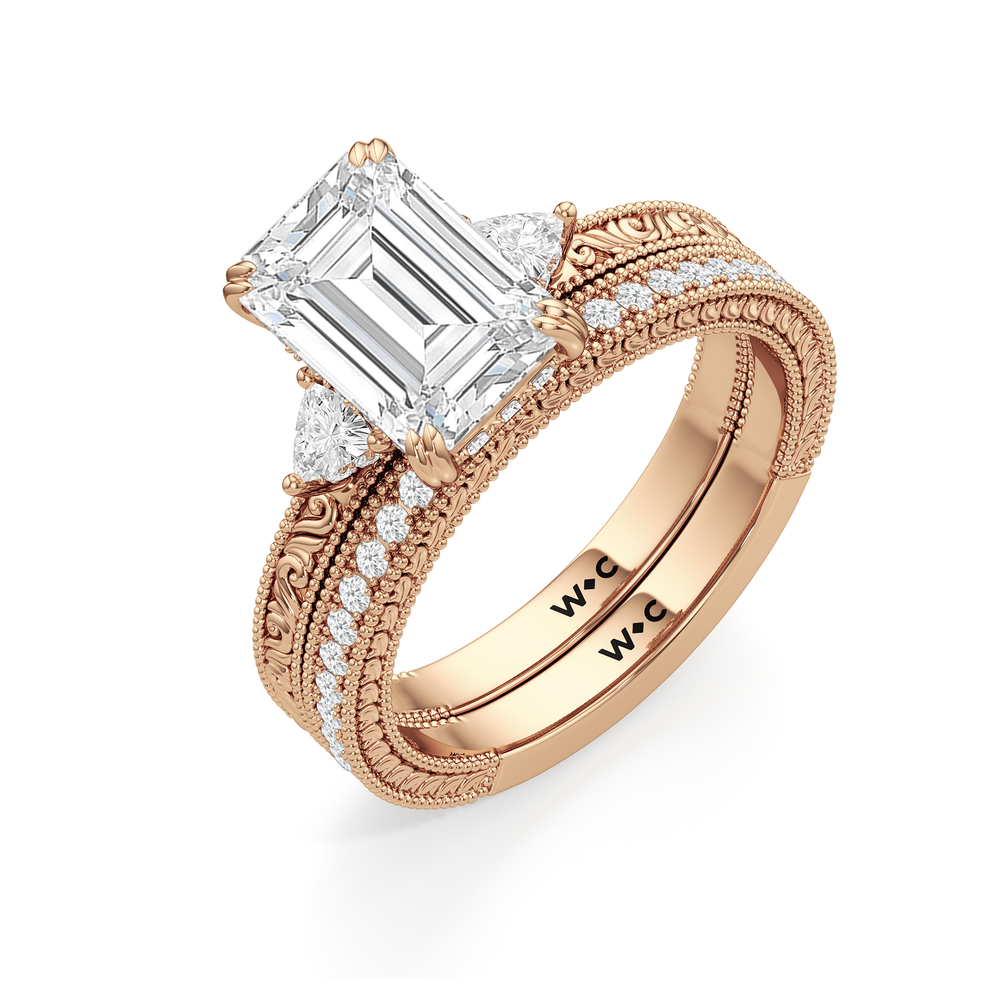 The Seraphine Trillion Three Stone Ring with Oval Cut Diamond in 14KT Rose Gold view 8
