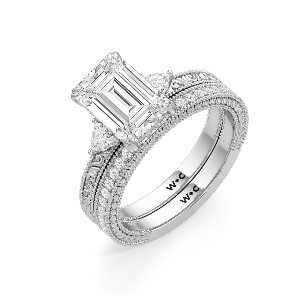 The Ophelia Ring with Emerald Cut Diamond in 14KT Platinum view 4
