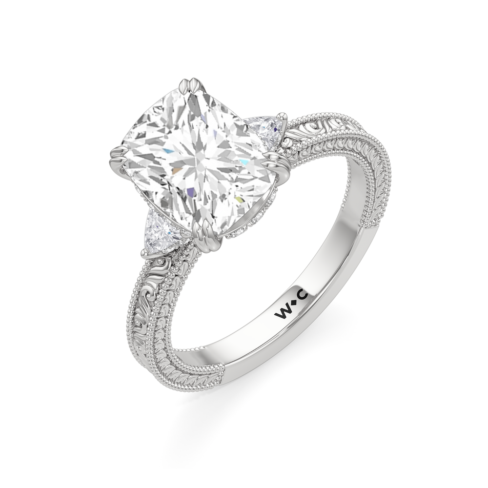 The Seraphine Trillion Three Stone Ring with Elongated Cushion Cut Diamond in 14KT Platinum view 7
