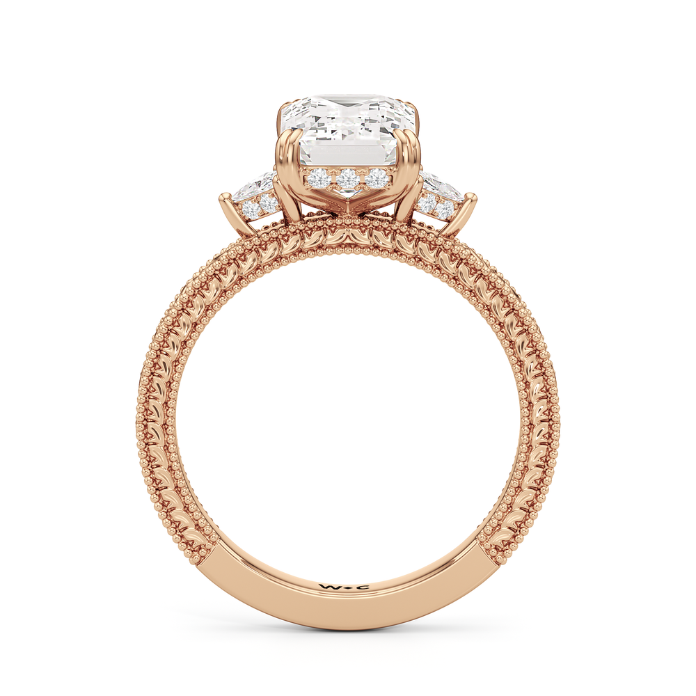 The Ophelia Ring with Emerald Cut Diamond in 14KT Rose Gold view 2
