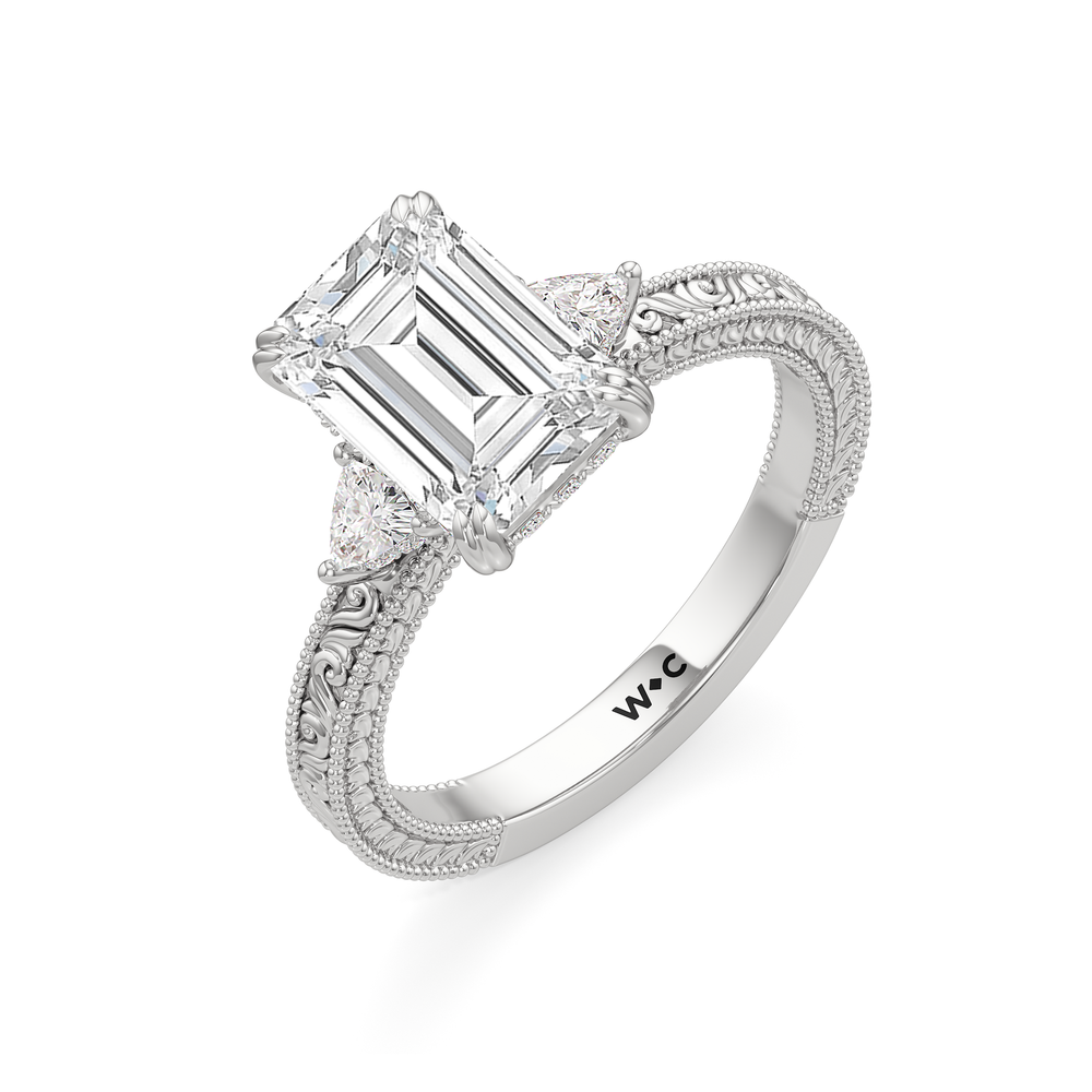 The Ophelia Ring with Emerald Cut Diamond in 14KT Platinum view 3

