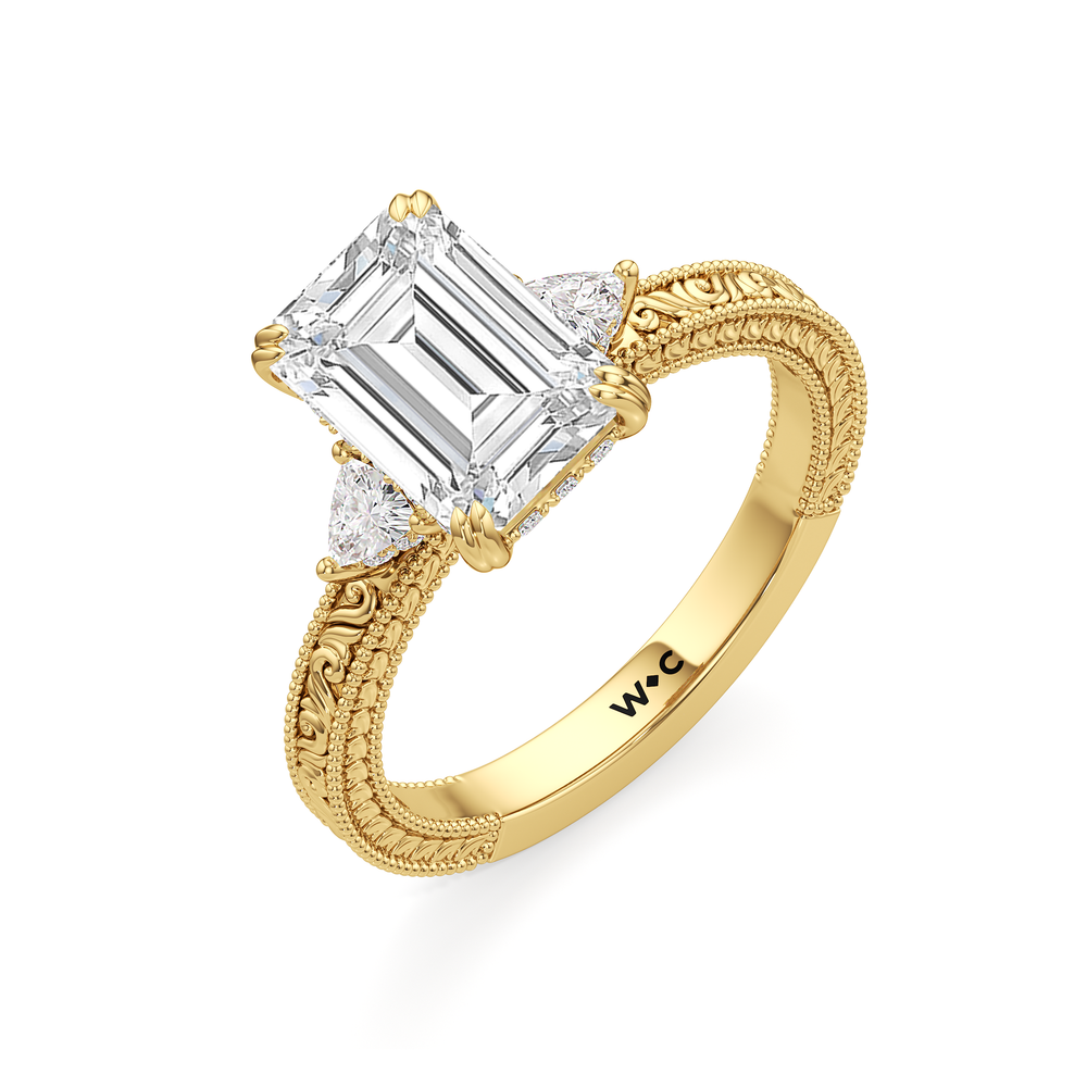 The Ophelia Ring with Emerald Cut Diamond in 14KT Yellow Gold view 3
