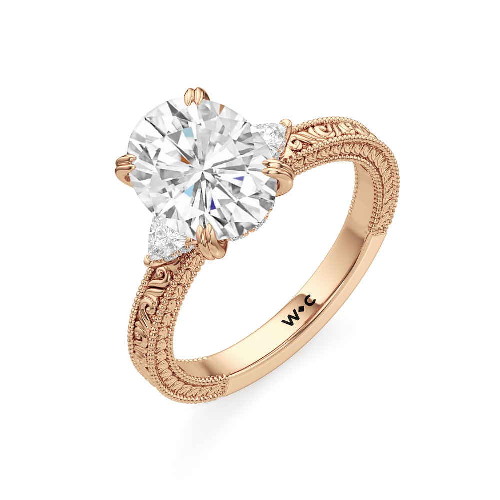 The Ophelia Ring with Oval Cut Diamond in 14KT Rose Gold view 3
