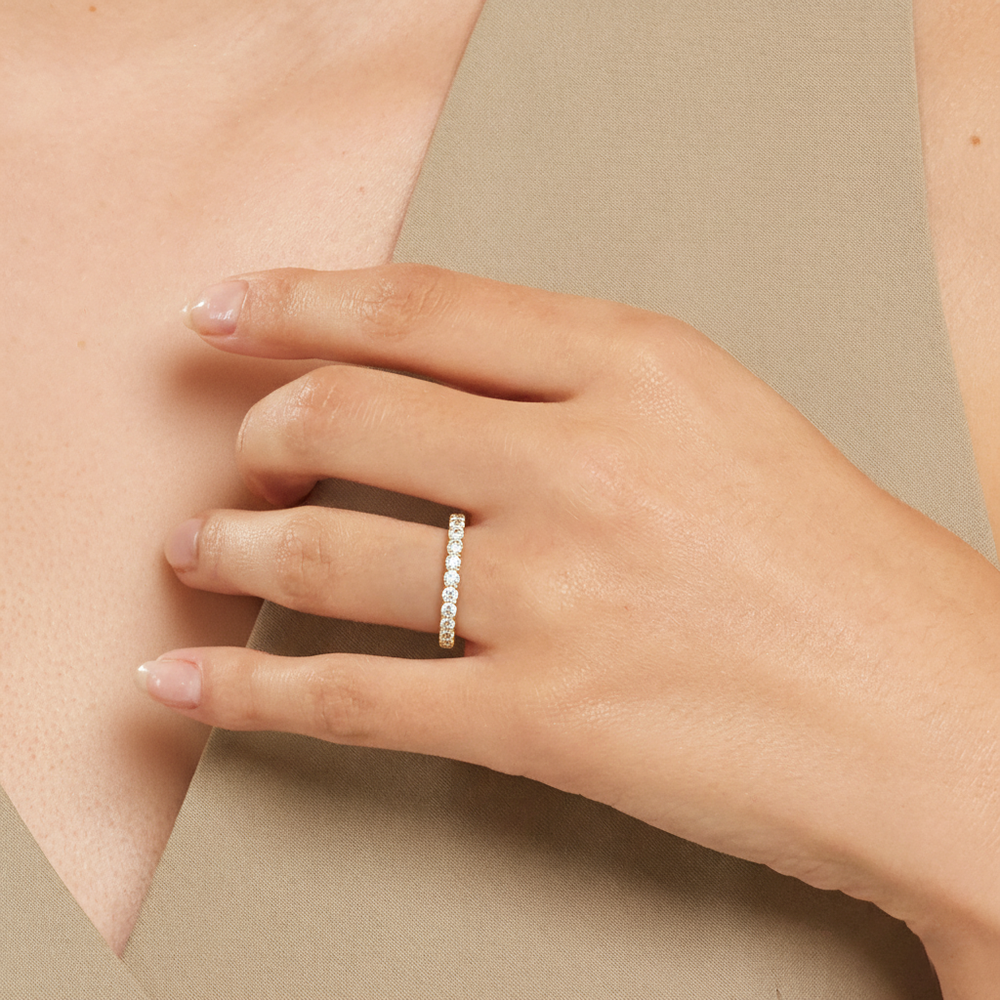 Model Wearing The Arc Icon Diamond Wedding Band view