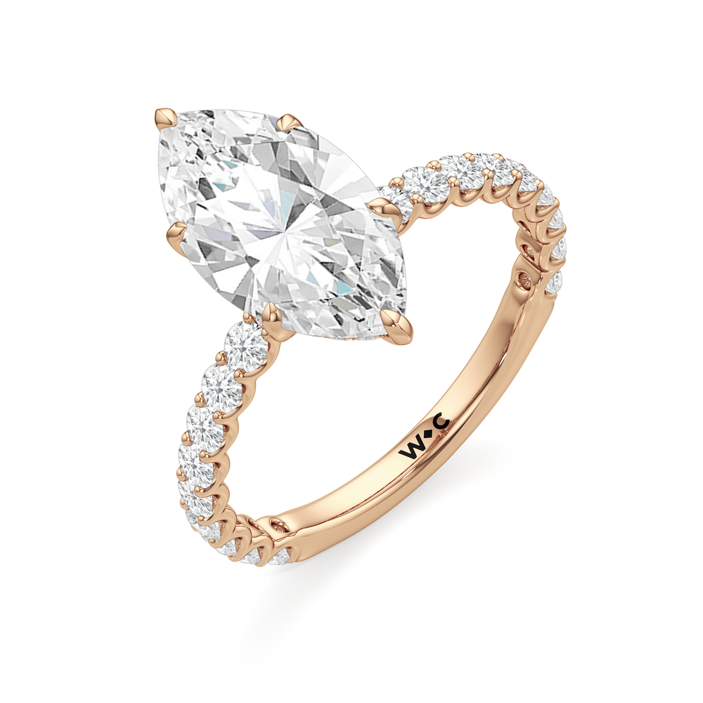 The Arc Classic Engagement Ring with Marquise Cut Diamond in 14KT Rose Gold view 3
