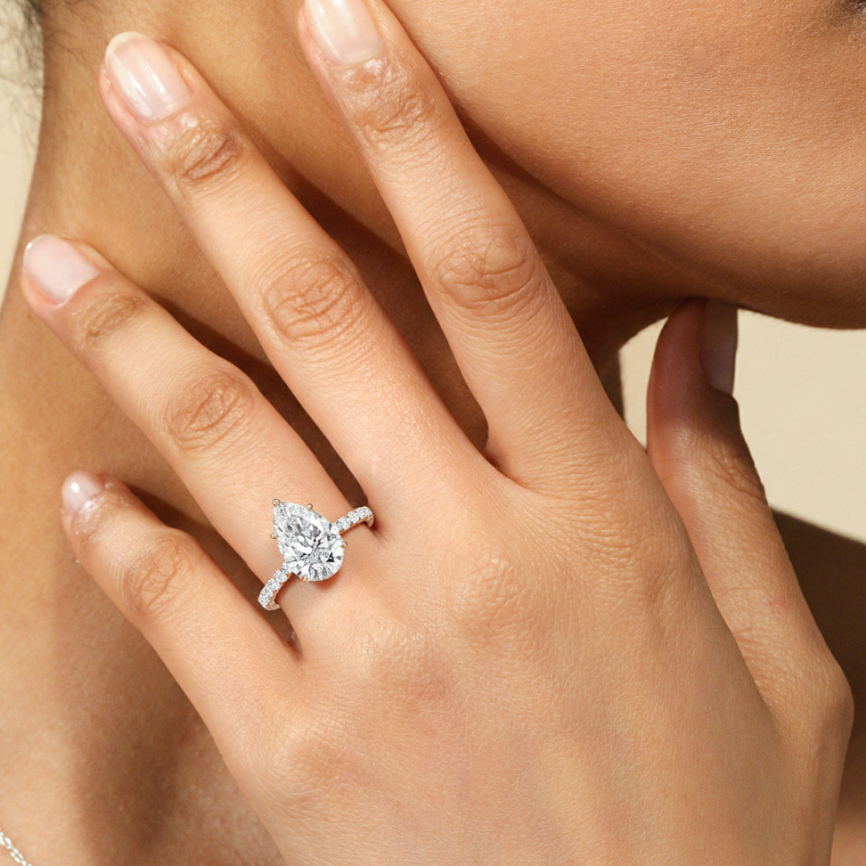 Model Wearing The Arc Classic Engagement Ring view