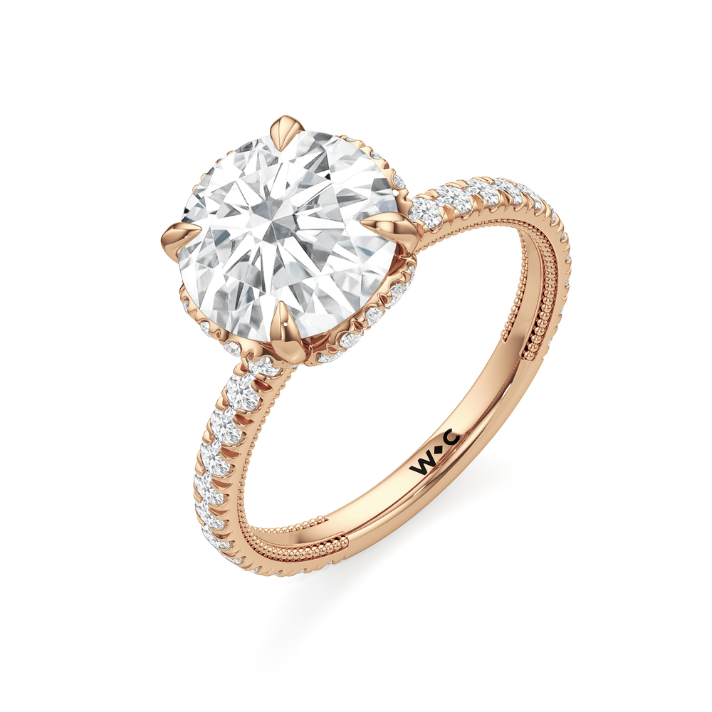 The Chrysler Solitaire Ring with Round Cut Diamond in 14KT Rose Gold view 4
