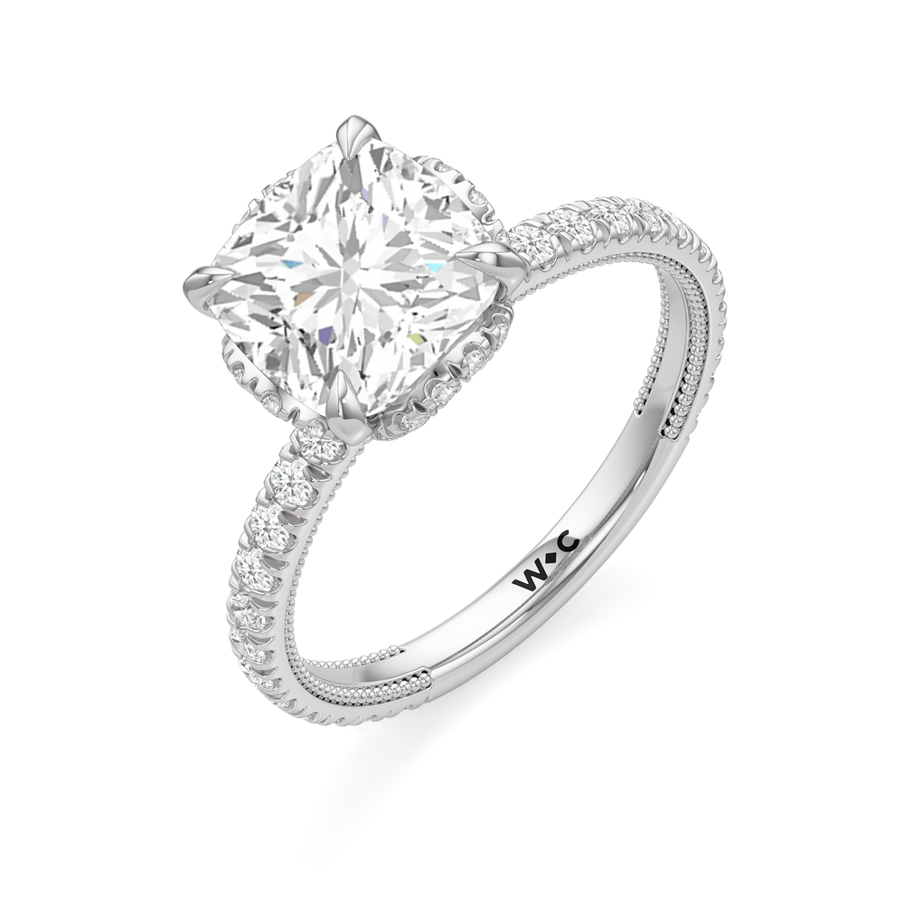 The Chrysler Solitaire Ring with Cushion Cut Diamond in 14KT Platinum view 4
