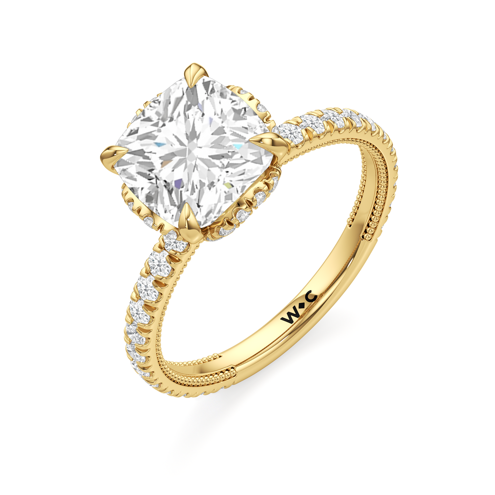 The Chrysler Solitaire Ring with Cushion Cut Diamond in 14KT Yellow Gold view 4
